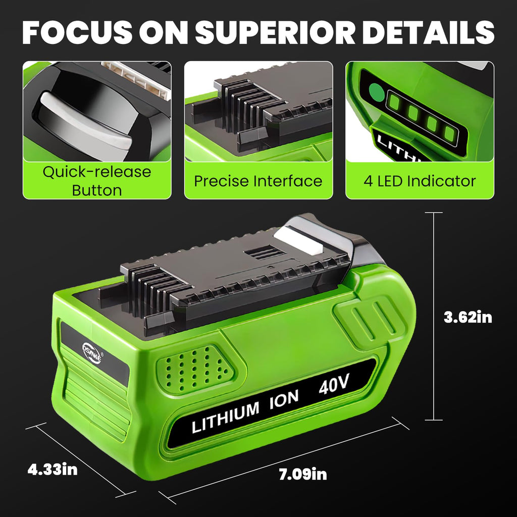 Forrat 1Pack 6000mAh Lithium ion Replacement for Greenworks 40V Battery 6.0Ah 29462 29472 29252 20202 22262 25322 Compatible with Greenworks 40Volt GMAX Battery Cordless Power Tools