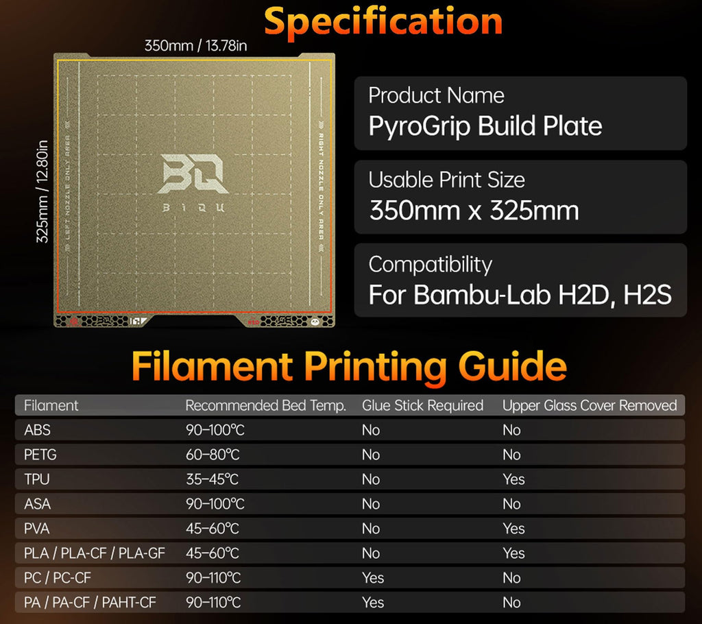 BIQU PyroGrip Build Plate for Bambu-Lab H2C 3D Printer, Double-Sided Textured PEI Spring Steel Sheet for Bambu-Lab H2C, Print Area 350x325mm, 1 Piece