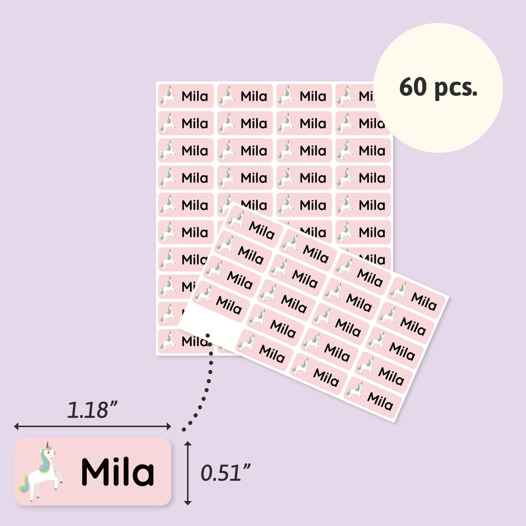 TeddyLabels – Personalized Name Labels for Kids (60) – Waterproof & Durable Stickers for Clothing, School & Daycare Items - Unicorns