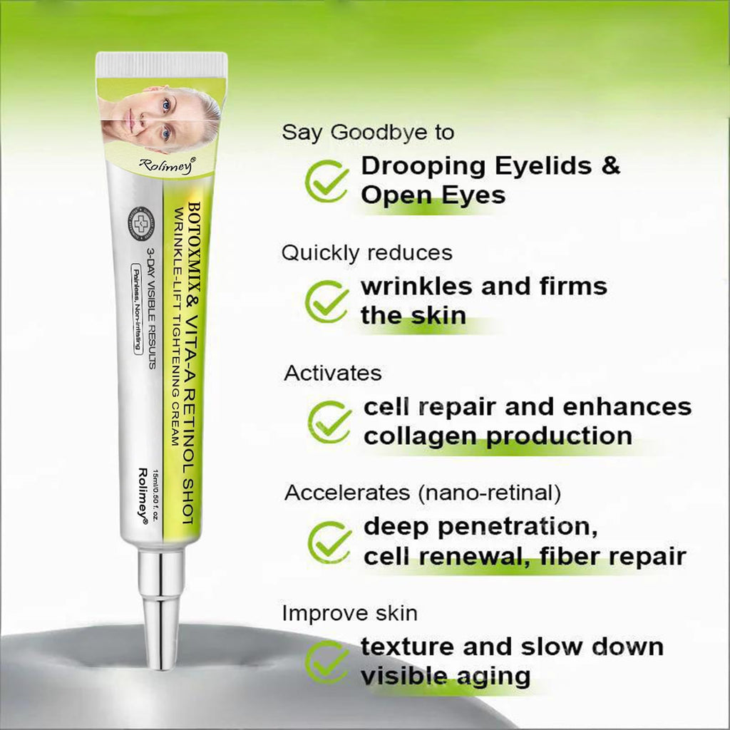 Botoxmix & Vita-A Retinol Shot Wrinkle-Lift Tightening Cream, Rolimey Wrinkle-Lift Tightening Cream, effectively lifts and firms the skin, and reduces wrinkles and fine lines. (2PCS)