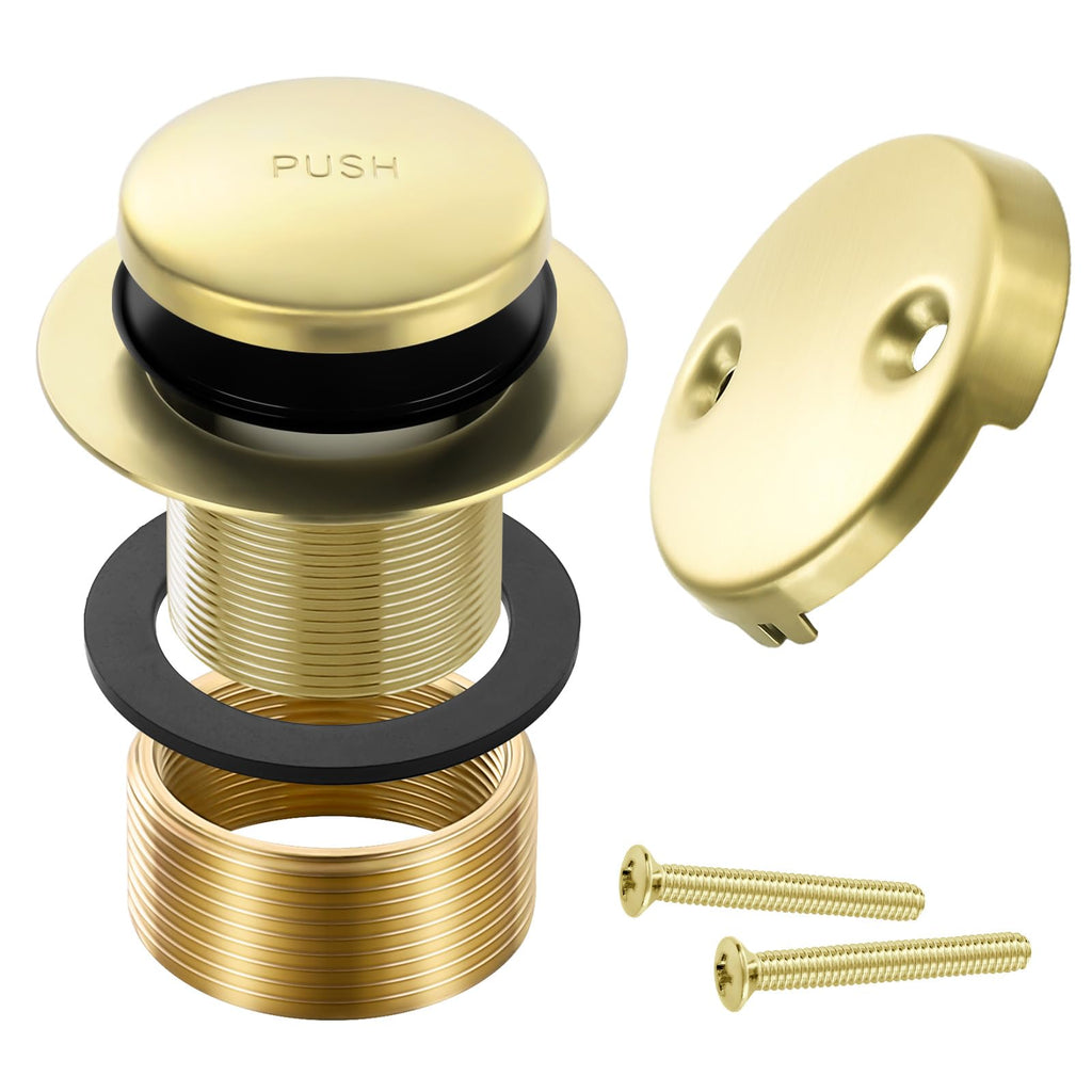 Gold Bathtub Drain Tip-Toe Tub Trim Set with Two-Hole Overflow Faceplate Bathroom Tub Drains Replacement Conversion Tub Drain Kit Assembly with Universal Fine & Coarse Thread