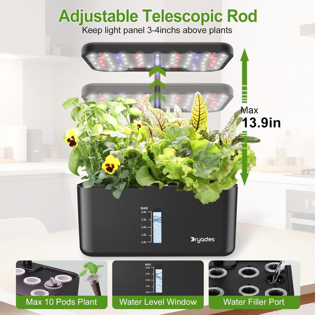 Dryades Indoor Garden 10 Pods Hydroponics Growing System w/LED Grow Light