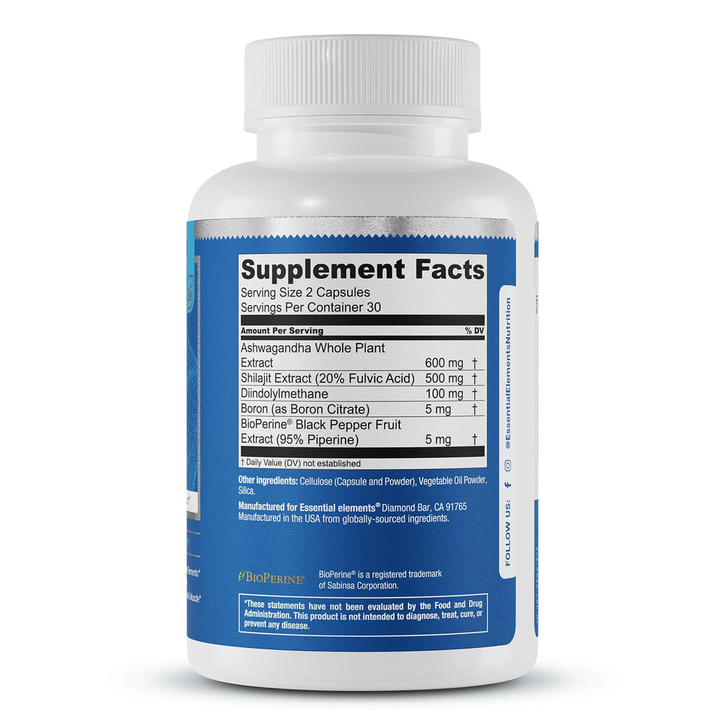Essential Elements T-Hero - Daily Testosterone Support for Men - Promotes Vitality & Drive - with Ashwagandha, Shilajit, Boron, DIM - 60 Count - 30 Servings