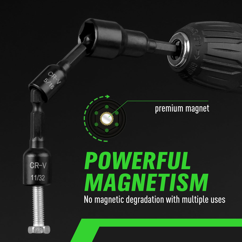 20-Piece Magnetic Nut Driver Set, Metric & SAE 1/4" Hex Shank, Drill Socket Set, Impact Driver Bit Set, Magnetic Bit Holder with Aluminum Alloy Snap Clip, Quick Change Tool