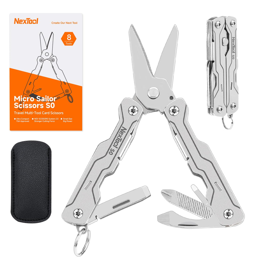 NexTool Micro Sailor Scissors S0, Mini Keychain Multitool with Serrated Scissors, 8-in-1 Lightweight EDC Tool for Travel, Outdoor, Everyday Carry, Cool Gadget for Men