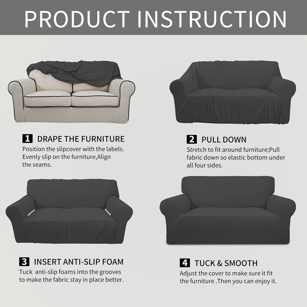Easy-Going Stretch Couch Covers for Sofa Washable Large Dark Gray