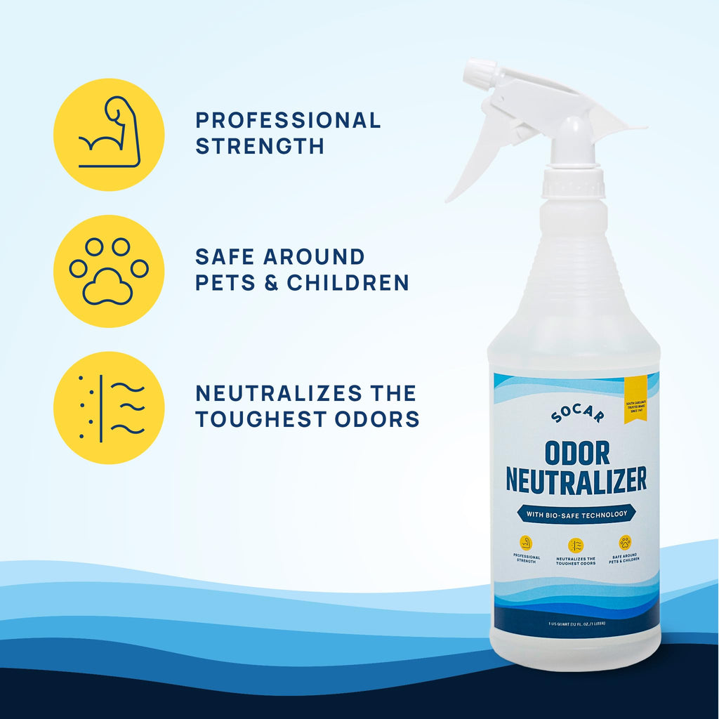 SOCAR CHEMICAL - Odor Neutralizer Eliminates odors for Home, Office, Gym, Car. Eliminates Unwanted Smells from Pets, Cooking, Sports Gear, Urine, Vomit & Unwanted, Strong Odor 32oz Liquid Spray