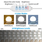 LED Vanity Mirror Lights with 14 Dimmable Bulbs, 3000K 4500K 6500K & 10 Brightness Levels Adjustable, Plug in USB Cable, Hollywood Style Stick On Mirror Lights for Makeup Desk Bathroom Dressing Room
