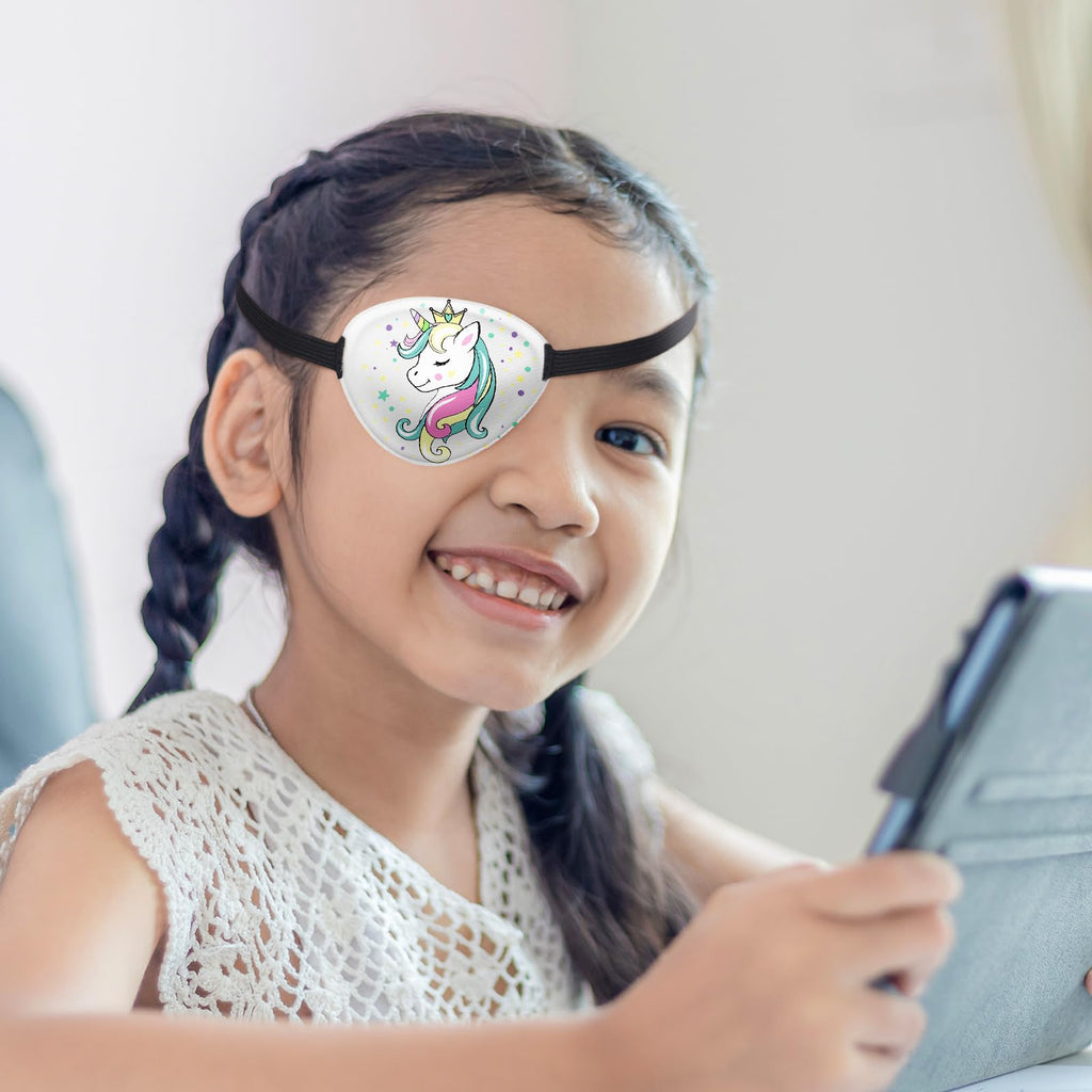 Eurzom 8 Pcs Unicorn Style Fabric Eye Patches for Kids, Adjustable Single Eye Patch with Elastic Strap, Reusable, Various Patterns, Halloween, Party, One Size, Hairband, Children, Unisex, 8 Count