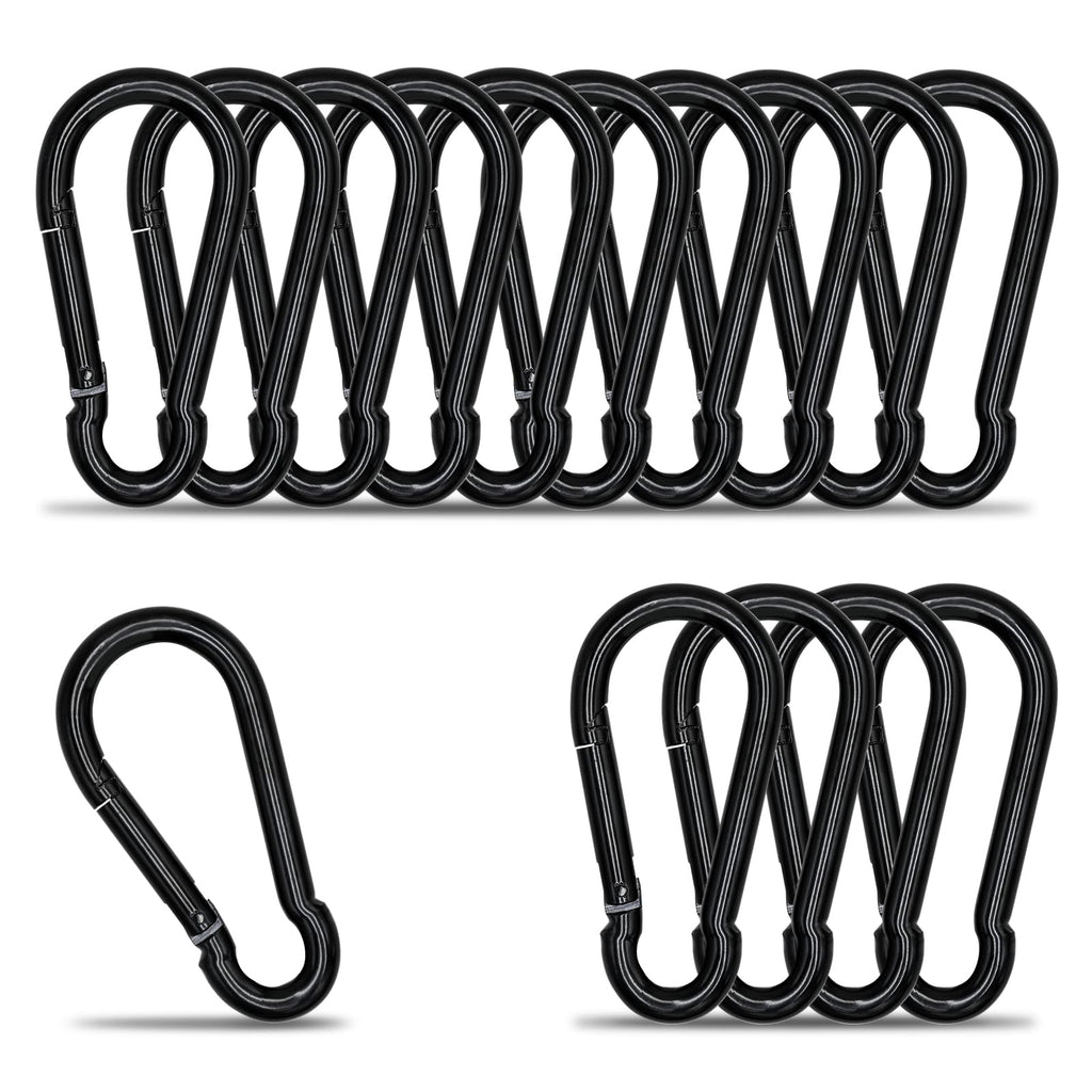 Carabiner Clip Hook, 3.15 inch 15 pcs Black Heavy Duty Spring Snap Hook Key Chain, Carabiners Clips for Outdoor Camping, Swing Set, Hammock, Hiking Travel, Fishing, Quick Link Keychain