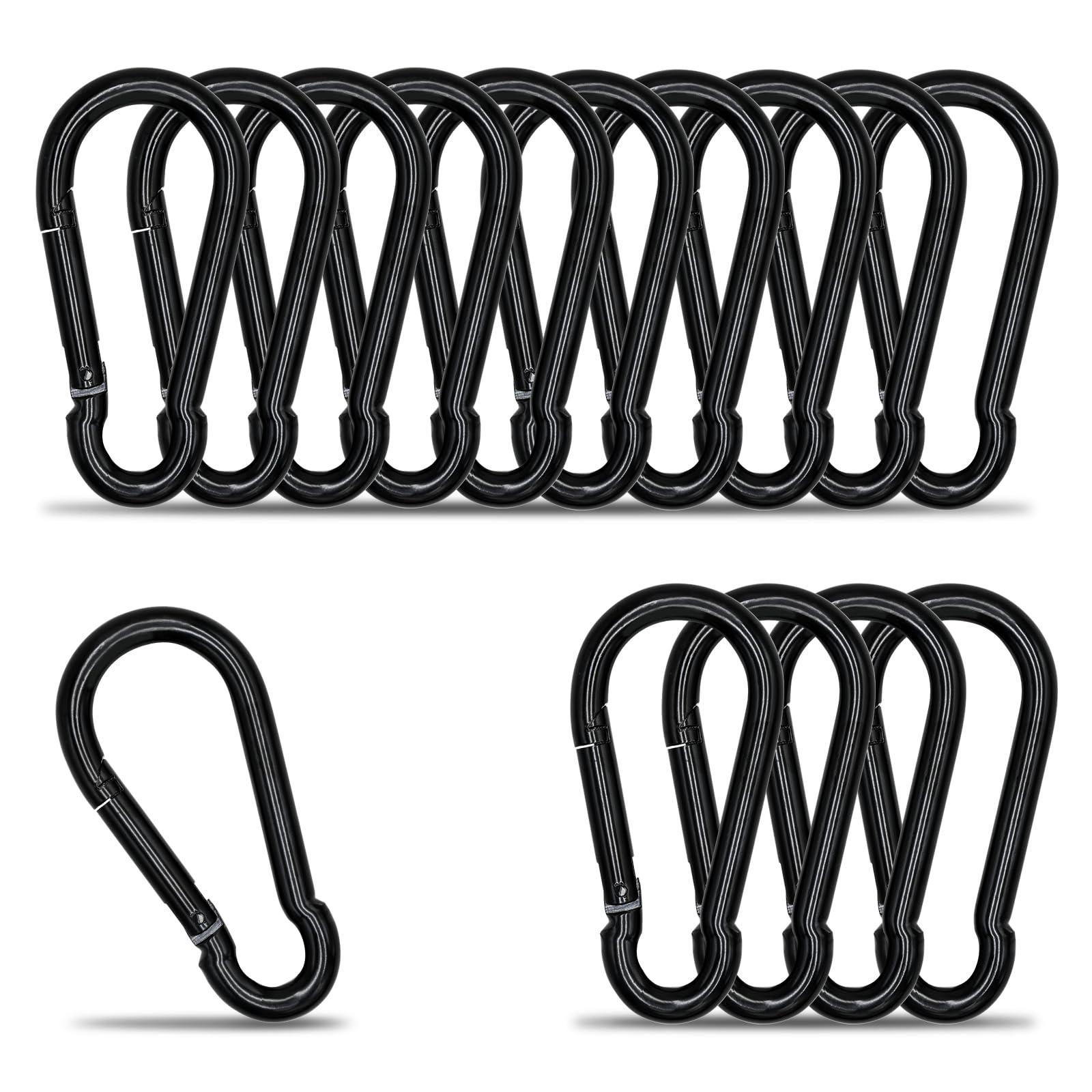 Carabiner Clip Hook, 3.15 inch 15 pcs Black Heavy Duty Spring Snap Hook Key Chain, Carabiners Clips for Outdoor Camping, Swing Set, Hammock, Hiking Travel, Fishing, Quick Link Keychain