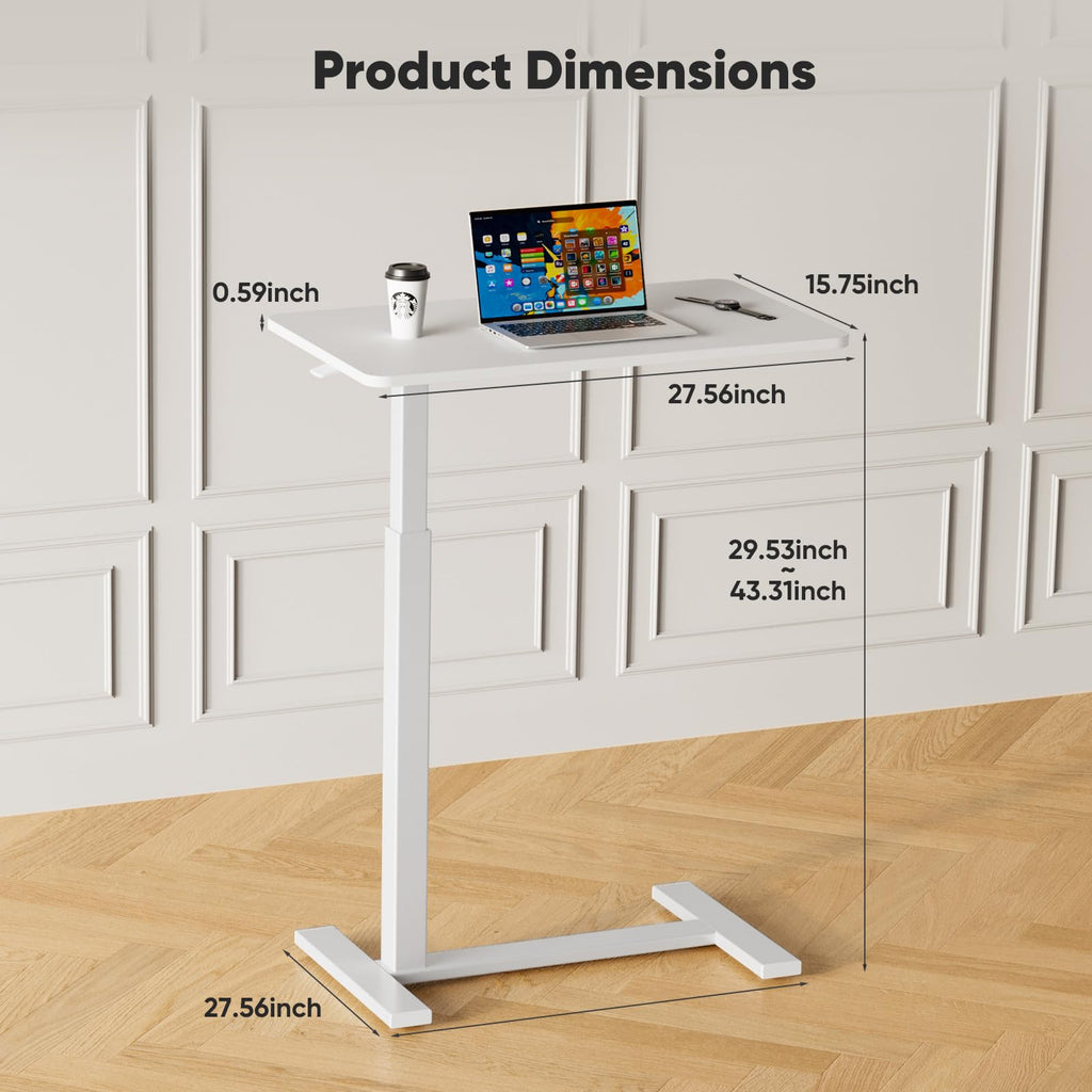 Sweetcrispy Overbed Bedside Table with Wheels, Adjustable Hospital & Home Use Bed Rolling Laptop Table, Mobile Standing Desk, White