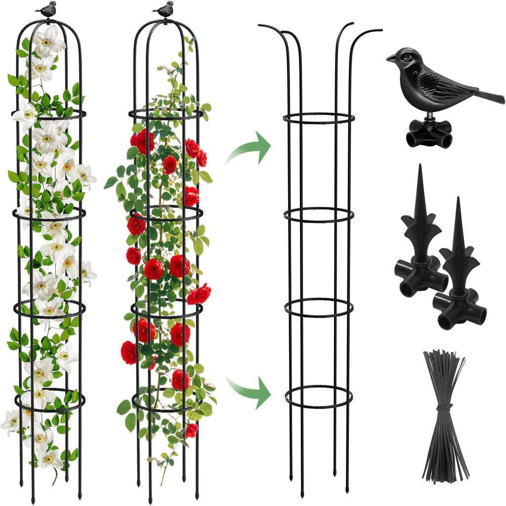 2PCS Garden Obelisk Trellis for Climbing Plants Outdoor, 6.2 ft Tall Trellis for Roses Clematis Jasmine Ivy Flower Light Climbing Vines Potted Plant Support, Patio, Yard