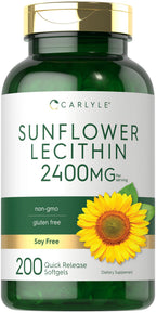 Carlyle Sunflower Lecithin Softgel Capsules | 2400mg | 200 Pills | Rich in Phosphatidyl Choline | Non-GMO, Soy Free, Gluten Free Supplement
