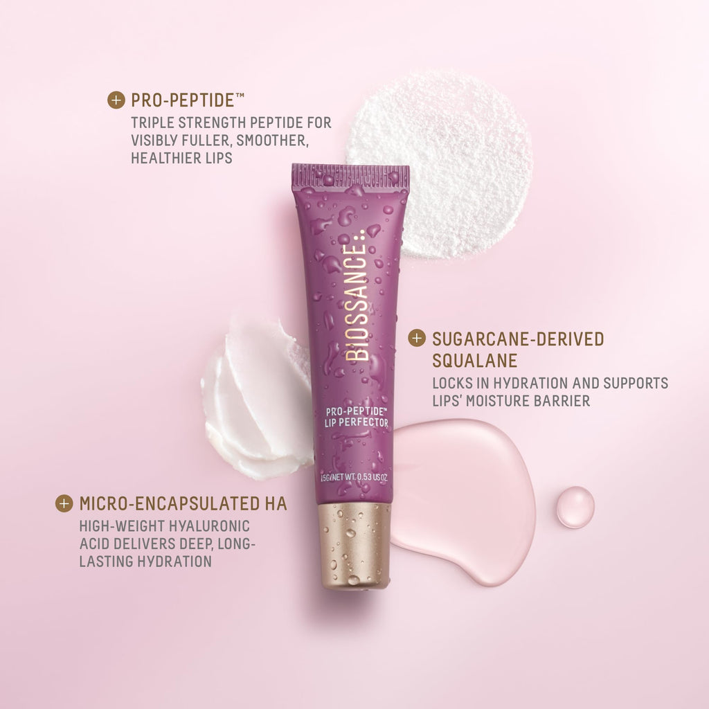 Biossance Pro-Peptide Lip Perfector – Triple-Treat Vegan Lip Balm – Deeply Hydrating with Pro-Peptides & Hyaluronic Acid – Enhances Natural Lip Color – Silky, Glossy Finish in Supernova, Berry