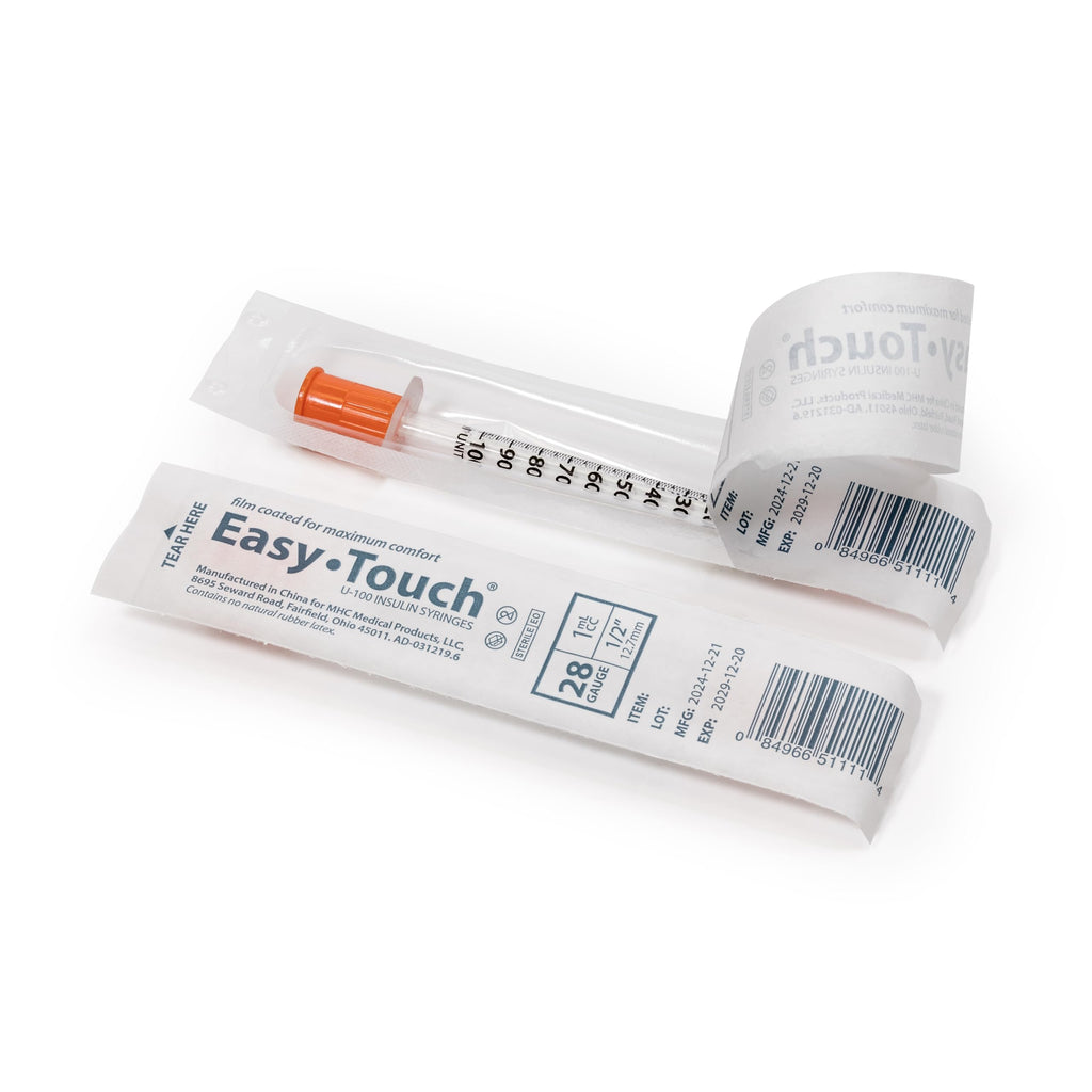 EasyTouch IW U-100 Insulin Syringes (28G 1.0cc 1/2") - 30 ct.