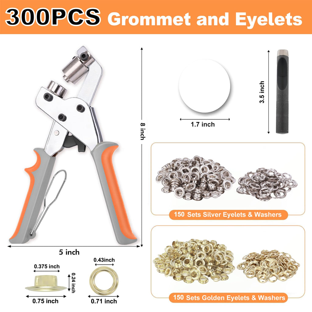 ZAPSIFOU Grommet Tool Kit with 300 Sets 3/8 Inch Grommets, Heavy Duty Grommet Kit with Storage Bag, Grommets Pucher with Hole Punch and Eyelets, Eyelet Pliers Kit for Tarp, Fabric, Banner, Canvas