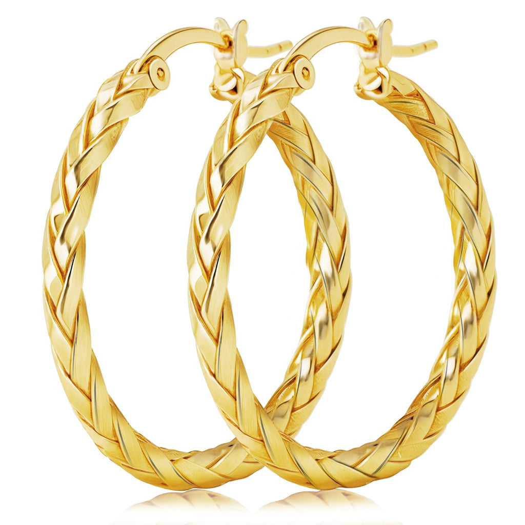14K Gold Earrings for Women Weave Design 14K Gold Hoop Earrings for Women