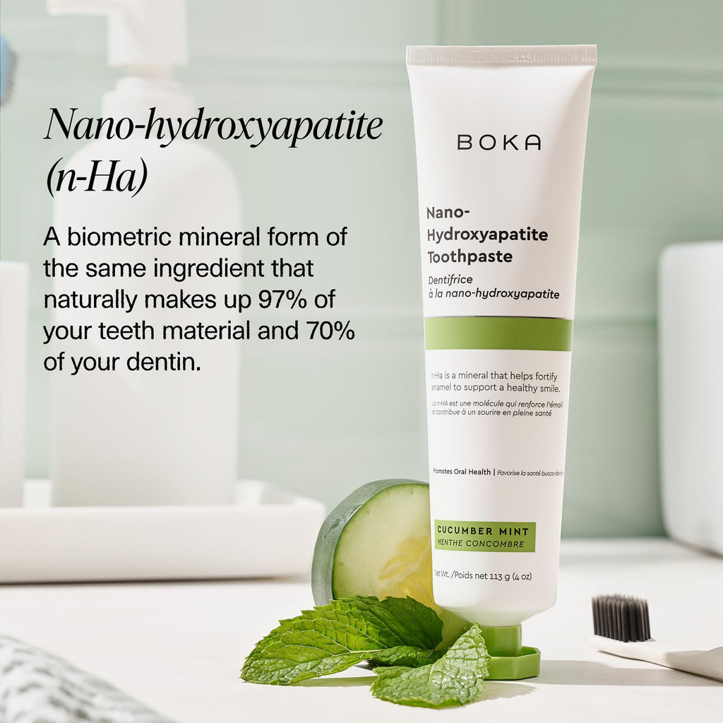 Boka Fluoride Free Toothpaste, Nano Hydroxyapatite Toothpaste, Appropriate for Sensitive Teeth - for Adult, Kids Oral Care - Cucumber Mint Flavor, 4 Fl Oz 3Pk