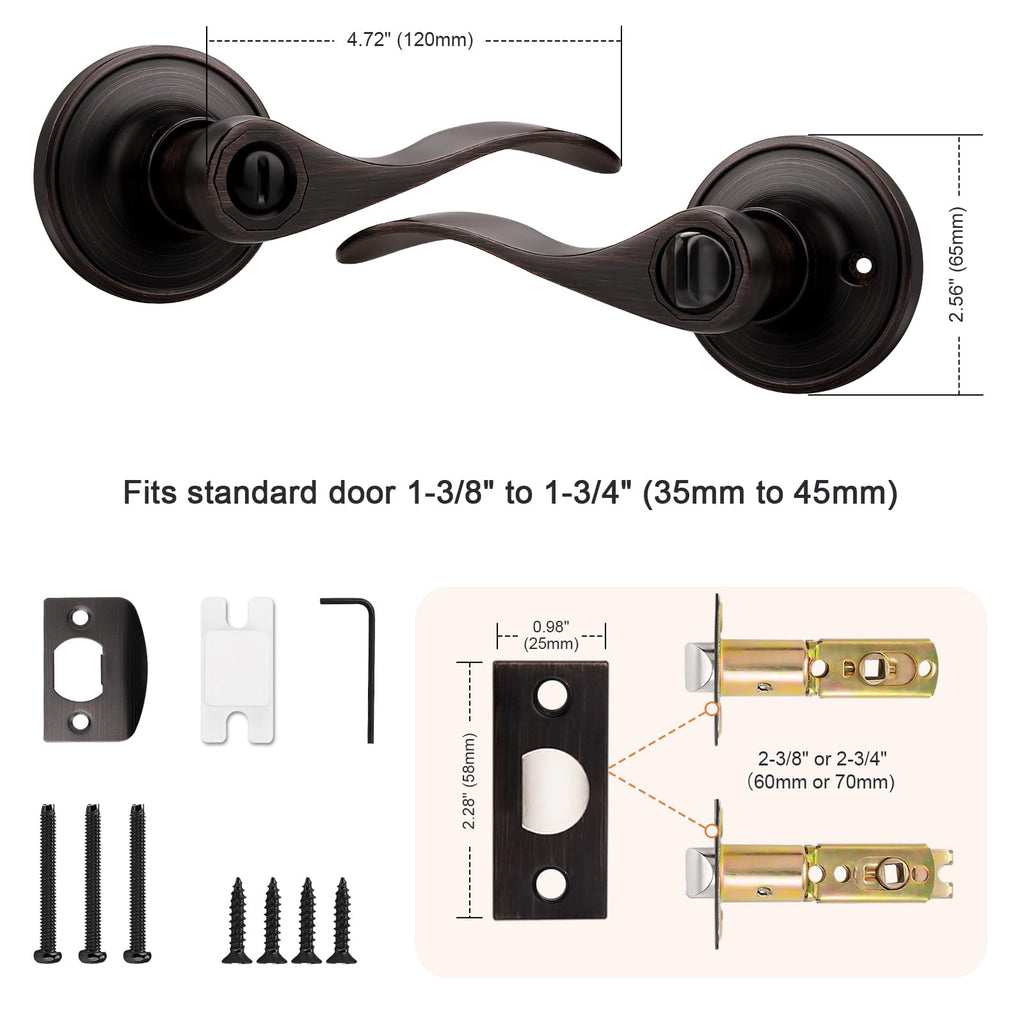 Probrico Oil Rubbed Bronze Privacy Door Levers Interior Keyless Handles Lock Set Leversets (Bed and Bath),Left/Right Handed, 10 Pack