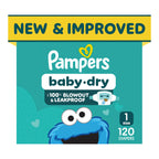 Pampers Baby Dry Ultra Cushiony Diapers, Size 1 (8-14 lbs), 120 Count, Up to 100% Leakproof (Packaging May Vary)