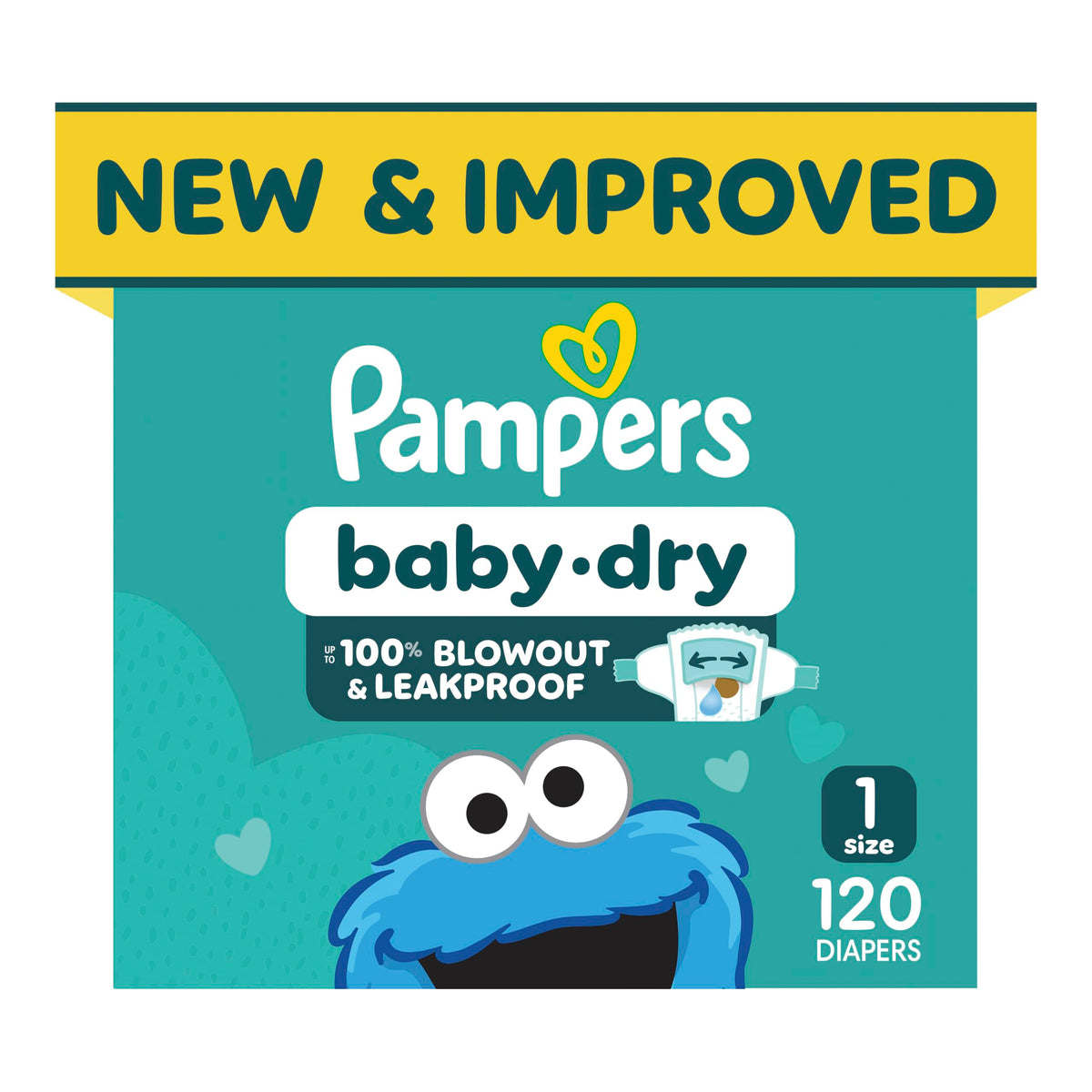 Pampers Baby Dry Ultra Cushiony Diapers, Size 1 (8-14 lbs), 120 Count, Up to 100% Leakproof (Packaging May Vary)