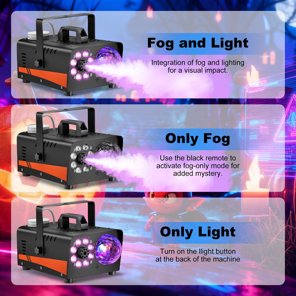 Dashsafe 800W Fog Machine, 4500CFM for Halloween, Disco Light & Remote