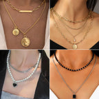 CONGYING 65 Pcs Gold Jewelry Set with 6Pcs Layered Necklace, 11 Pcs anklet and 7Pcs Earring Ear Cuff,11Hoop Earrings,15pcs Rings,15pcs stud earrings Jewerly set for Women Pack for Party GiftL