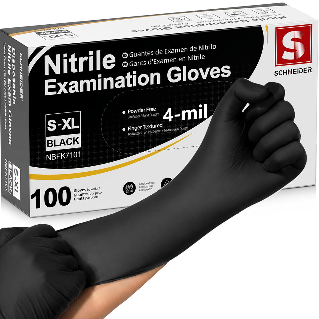 Schneider Black Nitrile Gloves, Gloves Disposable Latex Free, Powder Free