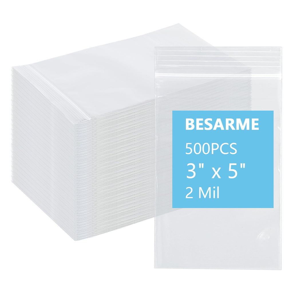 500 Count 3 x 5 Inch Clear Resealable Plastic Bags, 2 Mil