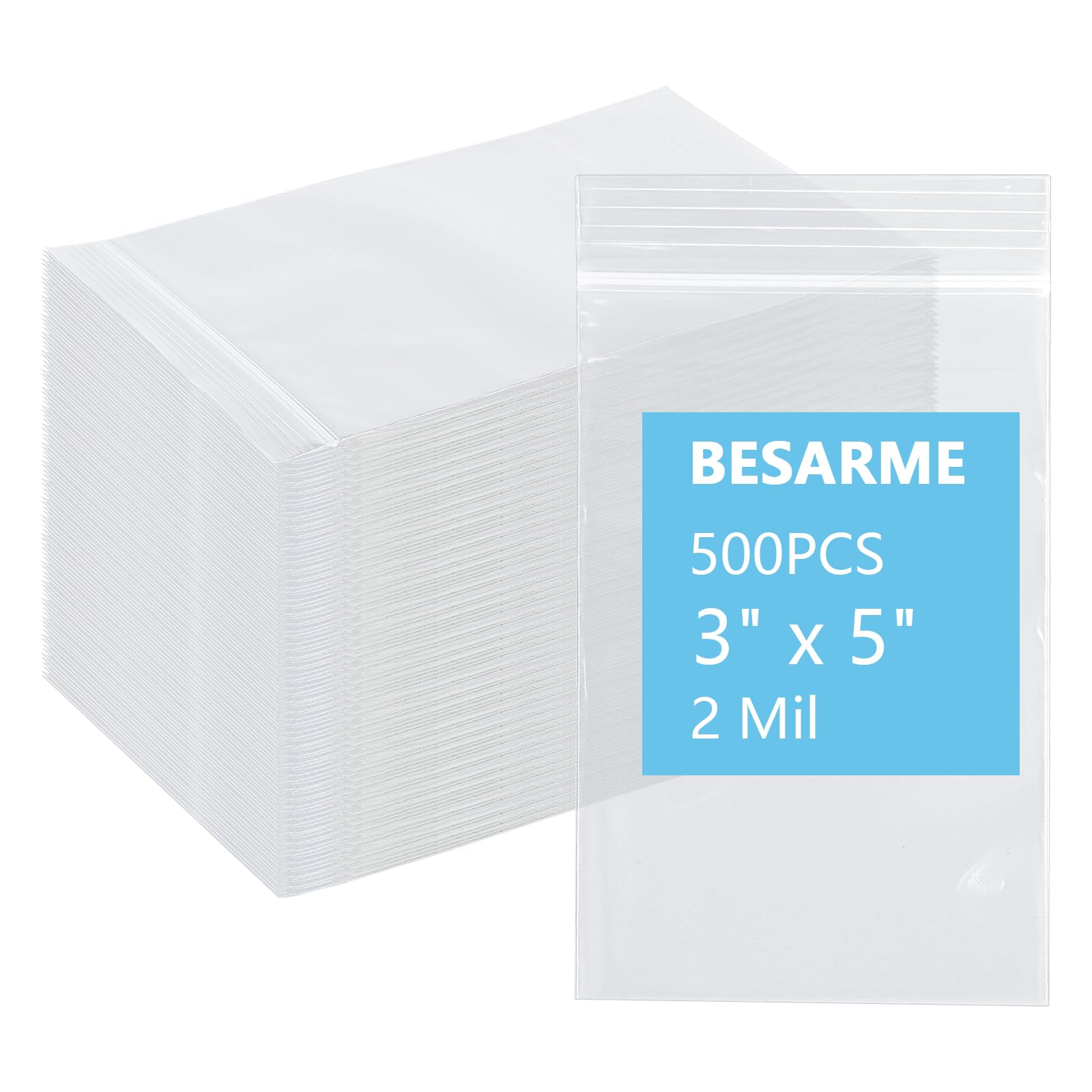 500 Count 3 x 5 Inch Clear Resealable Plastic Bags, 2 Mil