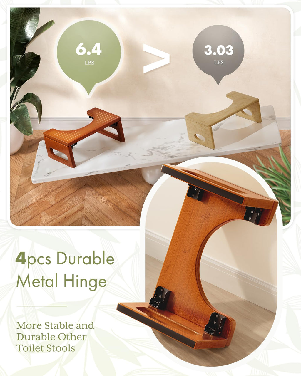 AmazerBath 7 Inches Bamboo Toilet Stool Squat for Adults, Foldable Squatting Potty Stool for Bathroom, Toilet Foot Pooping Steps Stools with Non-Slip Strip, Improve Bathroom Posture and Comfort, Brown