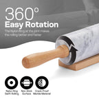 17 Inch Marble Rolling Pin with Wooden Handles & Wood Cradle, Dough Roller for Baking Pizza, Pies, Pastries, Pasta, Cookies