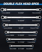 DISEN Extra Long Flex Head Ratcheting Wrench set, 6Pcs Double Box End Long Reach Ratchet Wrench Set Metric 8-19mm, CRV Steel, with Pouch, Gifts for Father, Man
