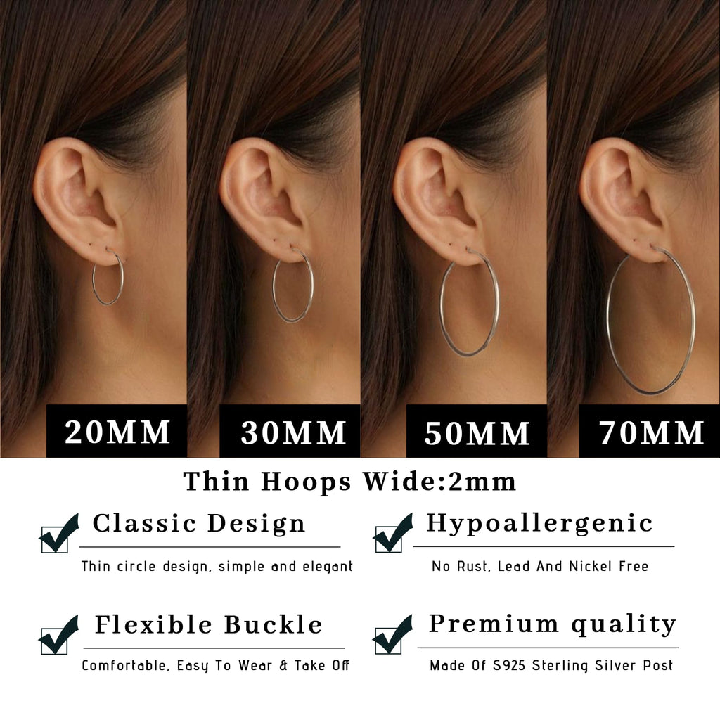 Senteria 925 Sterling Silver Hoop Earrings for Women Lightweight Thin 50MM
