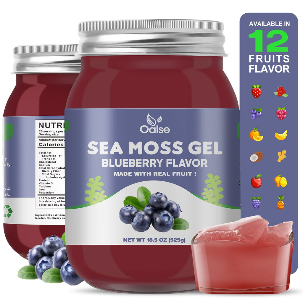 OALSE Sea Moss Gel - 18.5oz Blueberry Flavor Raw Nutritious Sea Moss Gel in Minerals, Proteins & Vitamins, Vegan-Friendly, 2 Tablespoon Daily