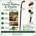 Imported Shillelagh Wooden Irish Walking Stick, Handcrafted 100% Blackthorn Lightweight Wood Cane, Handles All Unique, Black High Gloss Lacquered, Made in Ireland 36"