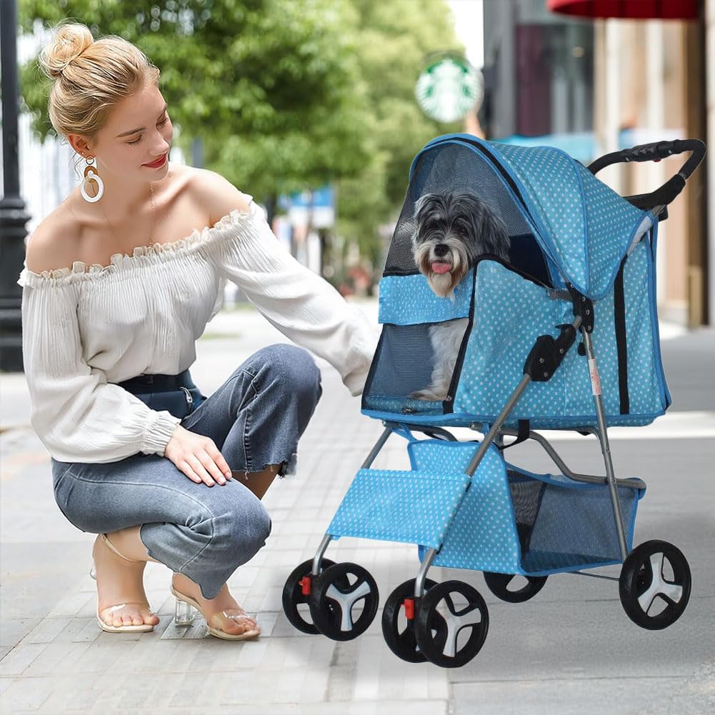 LWWJJ Pet Stroller 4 Wheels, Multifunction Dog Cat Jogger, Folding Lightweight Travel Stroller with Detachable Carrier & Cup Holder for Small/Medium Dogs and Cats, Red