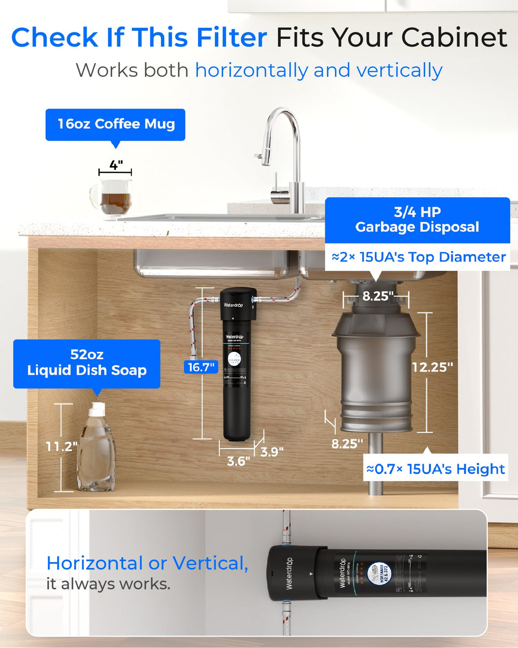 Waterdrop 15UA Under Sink Water Filter System, 19000 Gallons, Reduces Lead, Chlorine, Bad Taste & Odor, Under Counter Water Filter Connects Directly to Your Faucet, NSF/ANSI 42 Certified, 2 Years