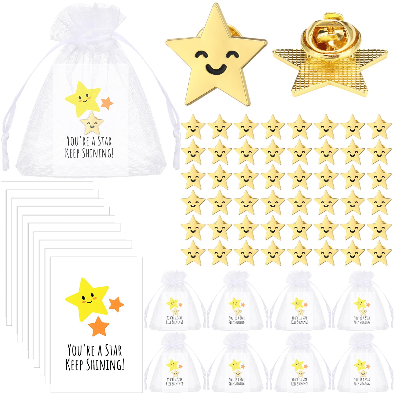 Huquary 25/50 Set Star Pins Bulk Back to School Gift, Gold, 50set, Classic