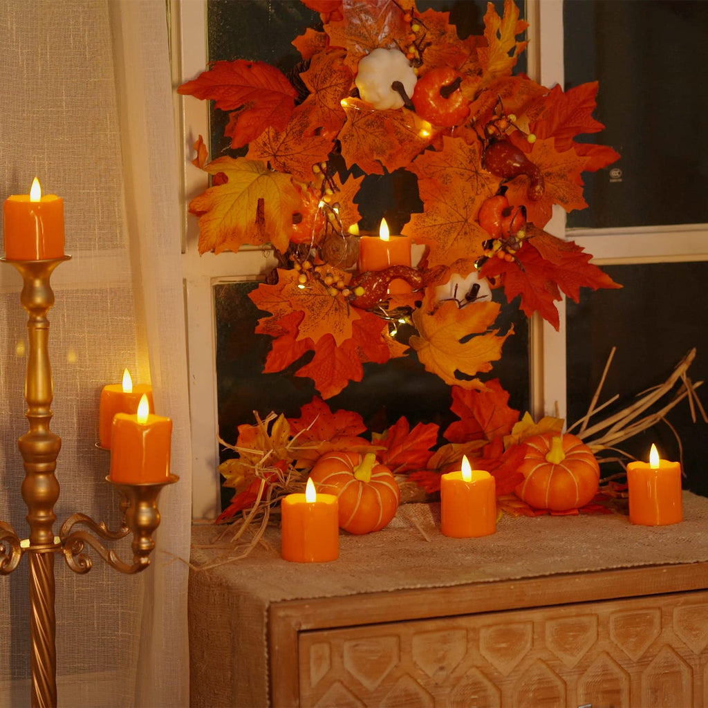 Homemory 2"x 2" Orange 6 Hour Timer Flameless Votive Candles, 6 Pack