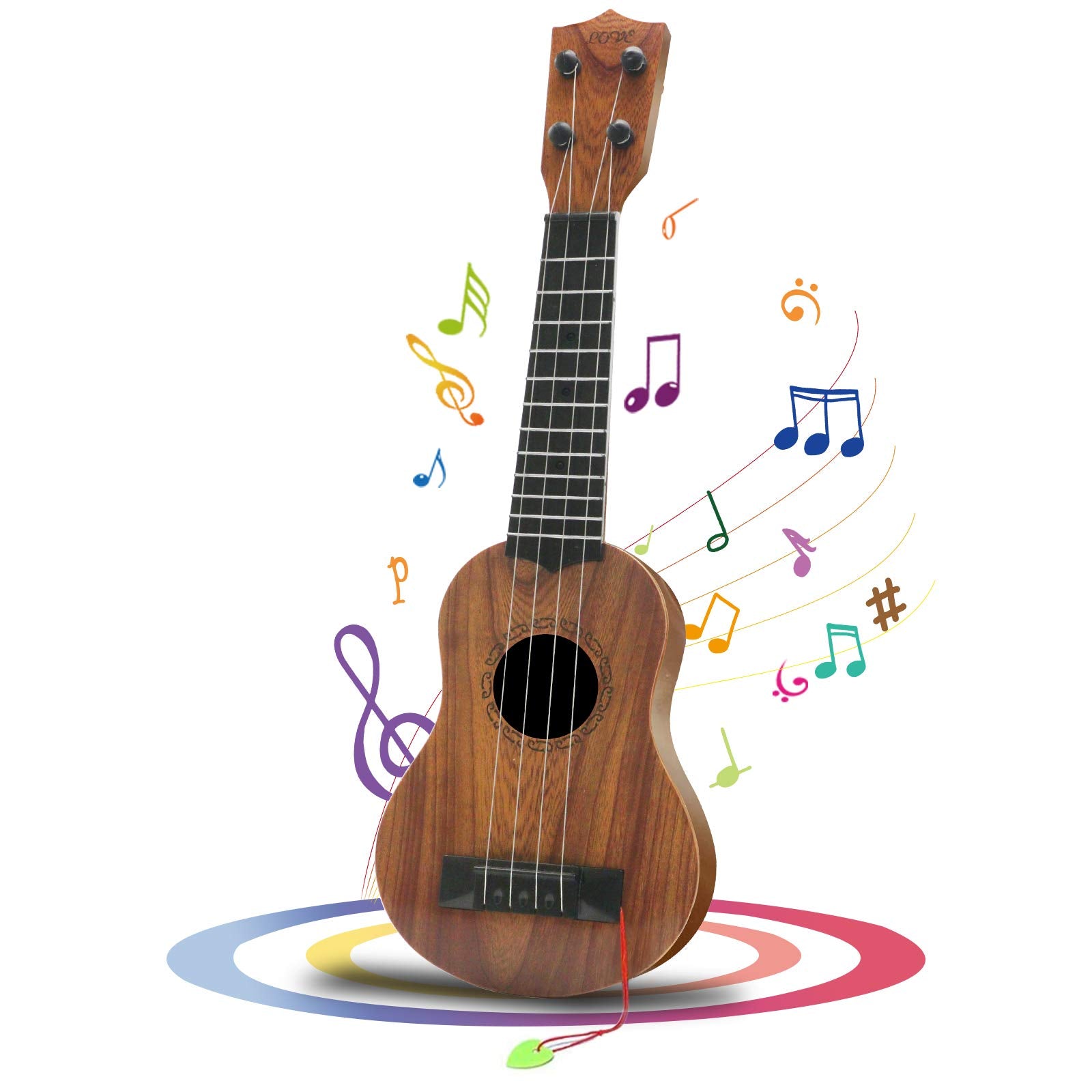 QDH Kids Toy Ukulele, Kids Guitar Musical Toy,17 Inch 4 Steel Strings, with Pick,Early Educational Learning Musical Instrument Gift for Preschool Children(Wooden Color) (17inch)