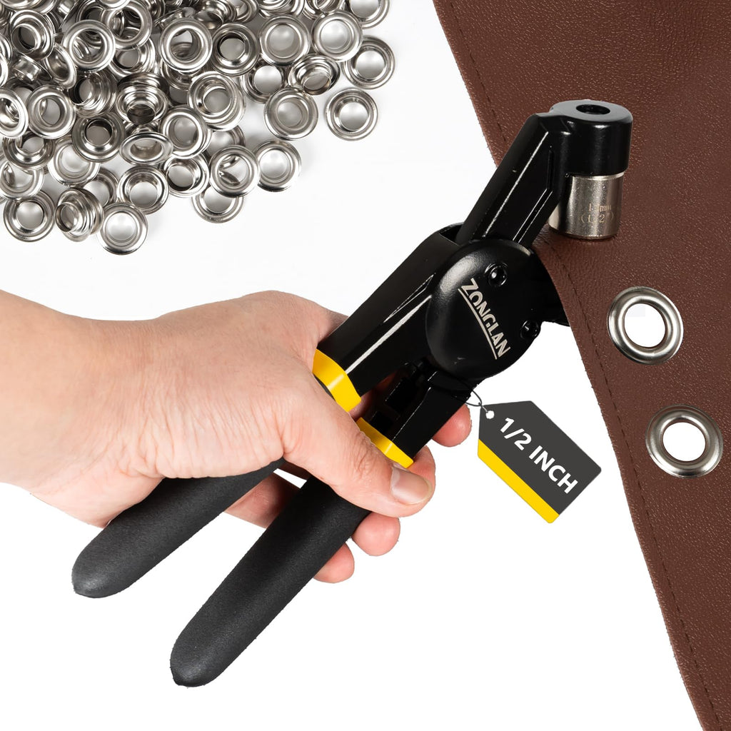 Heavy Duty Grommet Tool Kit with 1/2 Inch Die and 300 Sets of 12MM Grommets,Handheld Manual Eyelet Tool Rivet Press Punch Pliers for Leather Canvas Fabric