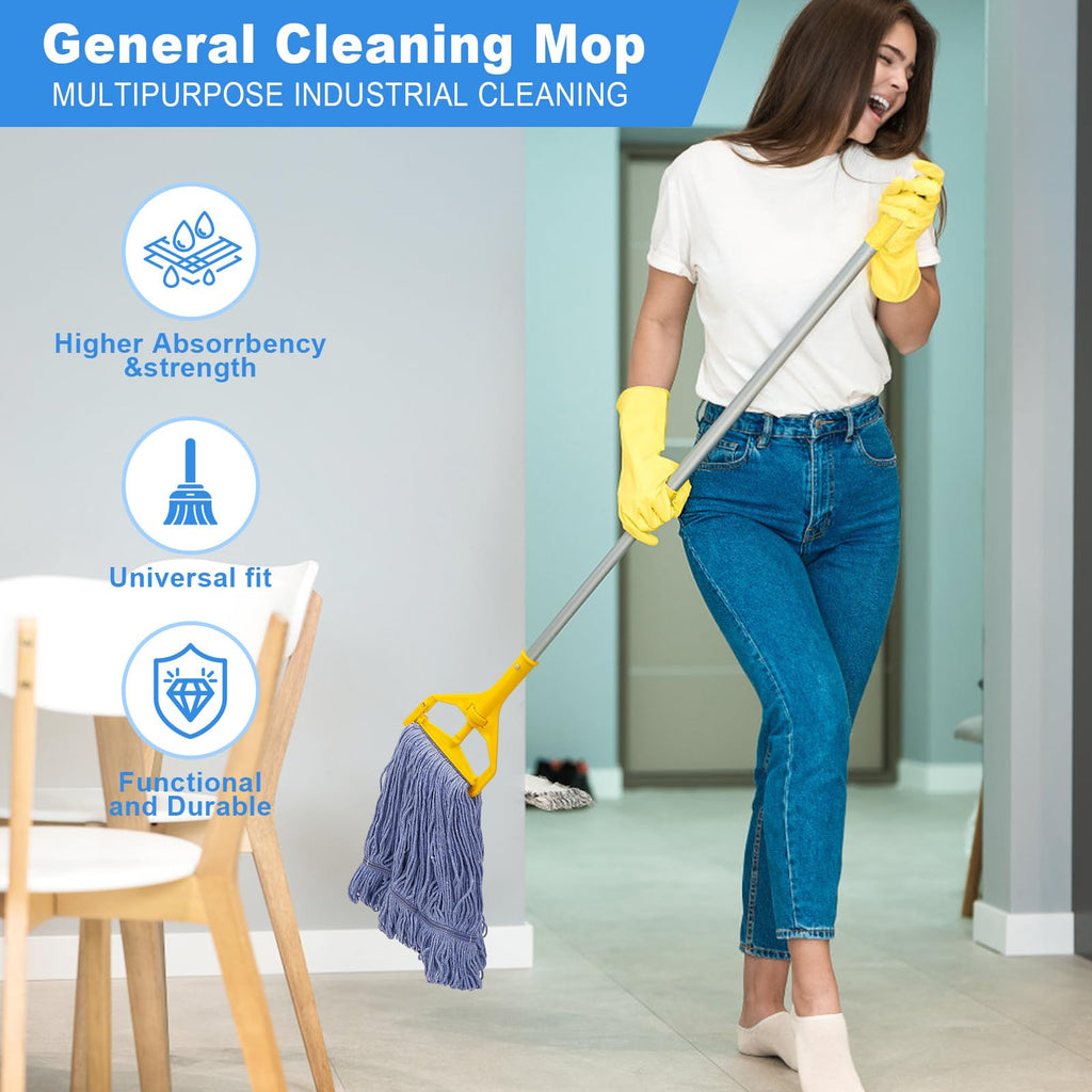2 Pack Heavy Mop Replace Head，mop Head Replacement,Commercial mop Heads,Reusable Mop Head Refills-Replacement Mop Heads SuitableWet Industrial Blue Cotton Looped End String Head Refill (Blue)