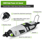 PHALANX 180W Rotary Tool Kit, 1.5-Amp 6 Variable Speed with Flex Shaft, 8000-35000RPM Rotary Multi-Tool& 213pcs Accessories Kit, Power Multiuse Set Prefect for Crafting Projects and DIY Creations