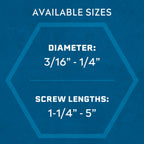 Tapcon 3/16 x 2-1/4 Inch Blue Climaseal® Star Head Concrete Anchors, 225 PCS, Corrosion Resistant Coating, Heavy-Duty Concrete and Masonry Screws, Superior Holding Strength, Drill & T-25 Bit Included