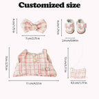 Clothes Compatible with LABUBU Doll – 4PCS Pink Tweed Charm Set, 17cm Doll Clothes Designer Outfit for Romantic Pastel Theme, Chic Stylish Accessories for Labubu, No Doll (Peachy Tweed Daydream)