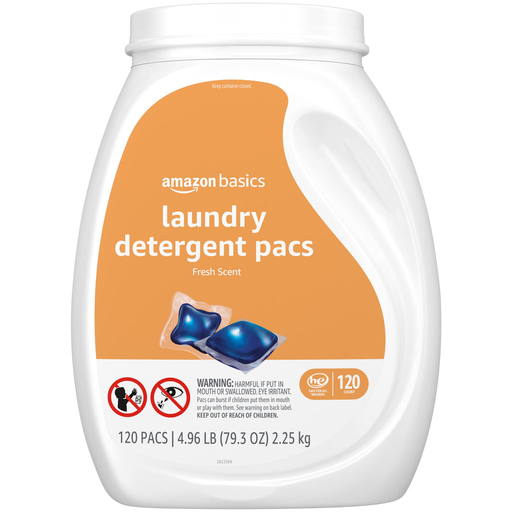 Amazon Basics Laundry Detergent Pacs, Fresh Scent, HE Compatible, Dissolves in Cold Water, 120 Count