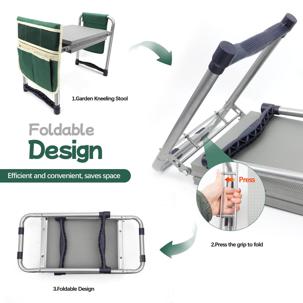Toptoo Garden Kneeler and Seat with 11.5" Wide Pad, Foldable Garden Stool with 2 Tool Bags, Heavy Duty Garden Kneeler for Gardening, Women, Horticulturist