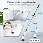 TUYU Electric Spin Scrubber, Full-Body IPX7 Waterproof Bathroom Scrubber with Power LCD Display, Adjustable Extension Handle, Cordless Shower Cleaner Brush for Bathtub Kitchen Wall Cleaning